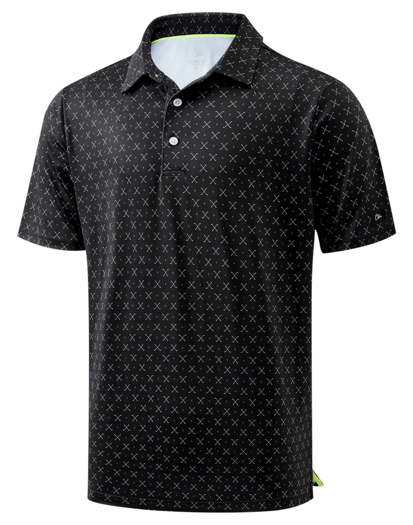 Obla Mens Golf Polo Shirts Short Sleeve Dry Fit Performance Moisture Wicking Casual Print Collared Golf Shirts for Men (Black Golf Clubs_S)
