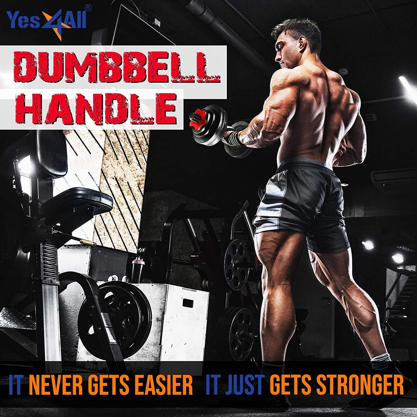 Yes4All Pair of Threaded Dumbbell Handles 14/16/18/24 inch, Chrome/Rubber Grip, Fit 1” Plates, Weight Bar Connector