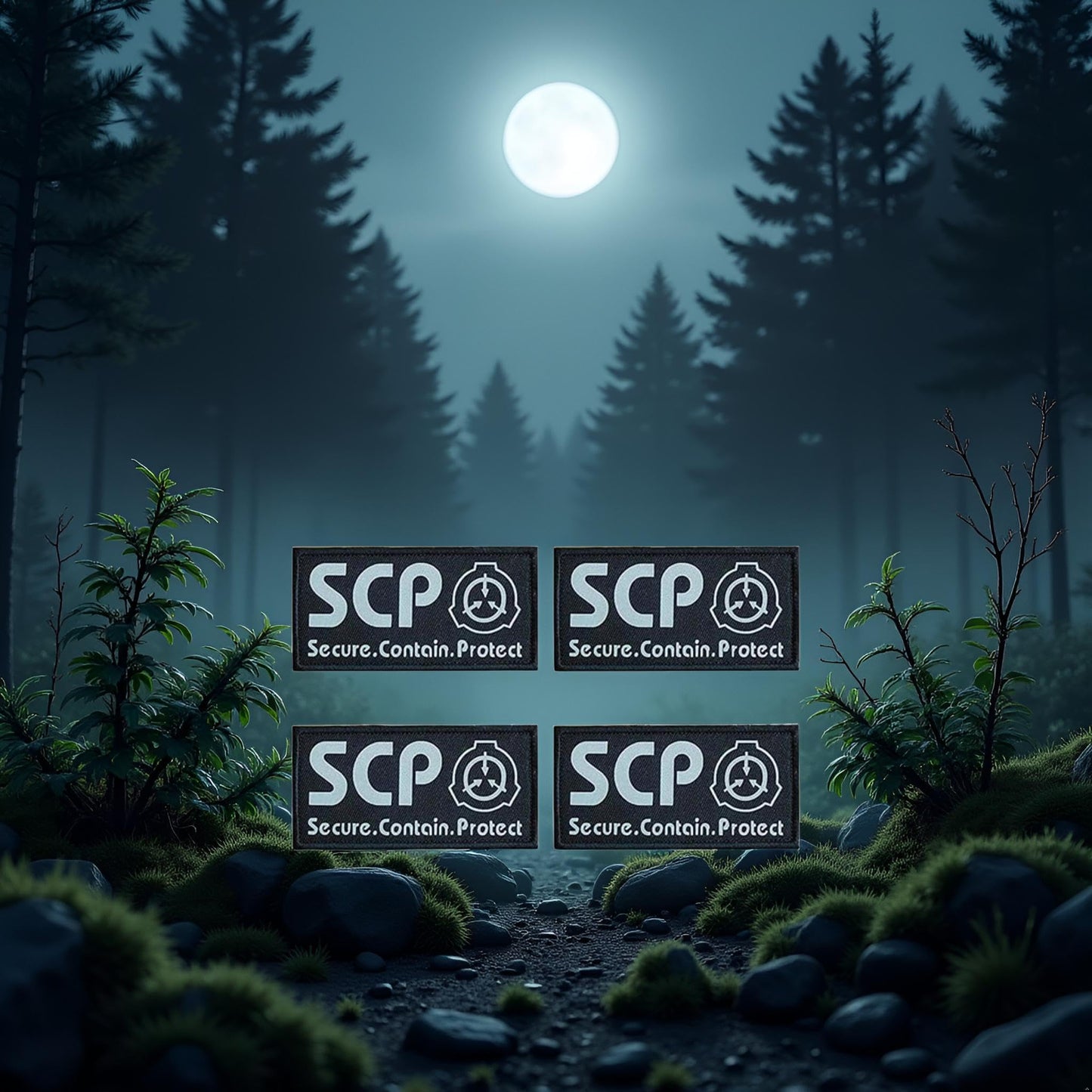 4Pcs Black SCP Foundation Special Containment Procedures Foundation Logo Military Hook Loop Tactics Morale Luminous Patch Tactical Bag Accessories, Tactical and Personal Defense