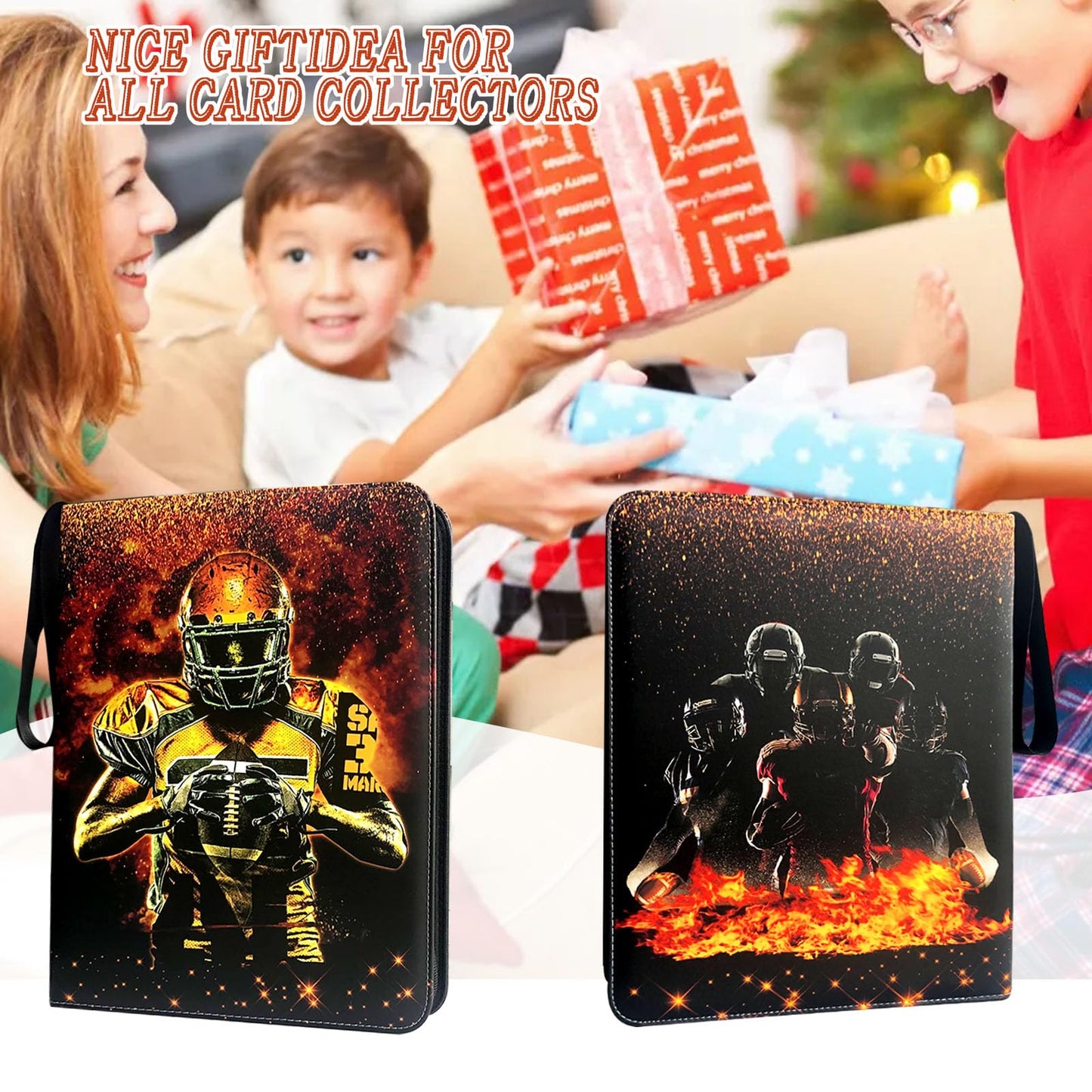Football Card Binder 900 Pockets, Trading Card Binder Holder with 50 Removable Sleeves Fits 900 Sport Cards, Football Card Gifts Collector Album with Zipper Storage Display Case