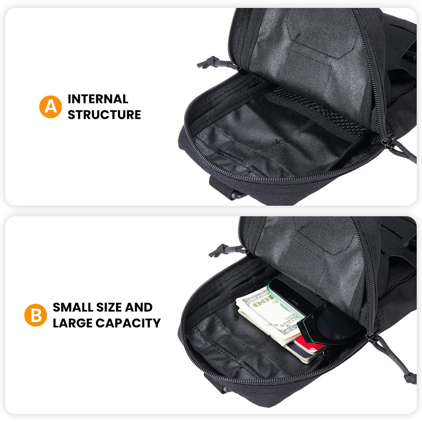 EXCELLENT ELITE SPANKER Tactical EDC Pouch Molle Utility Tool Pouches Gadget Organizer Pocket Waist Belt Bag(Black)