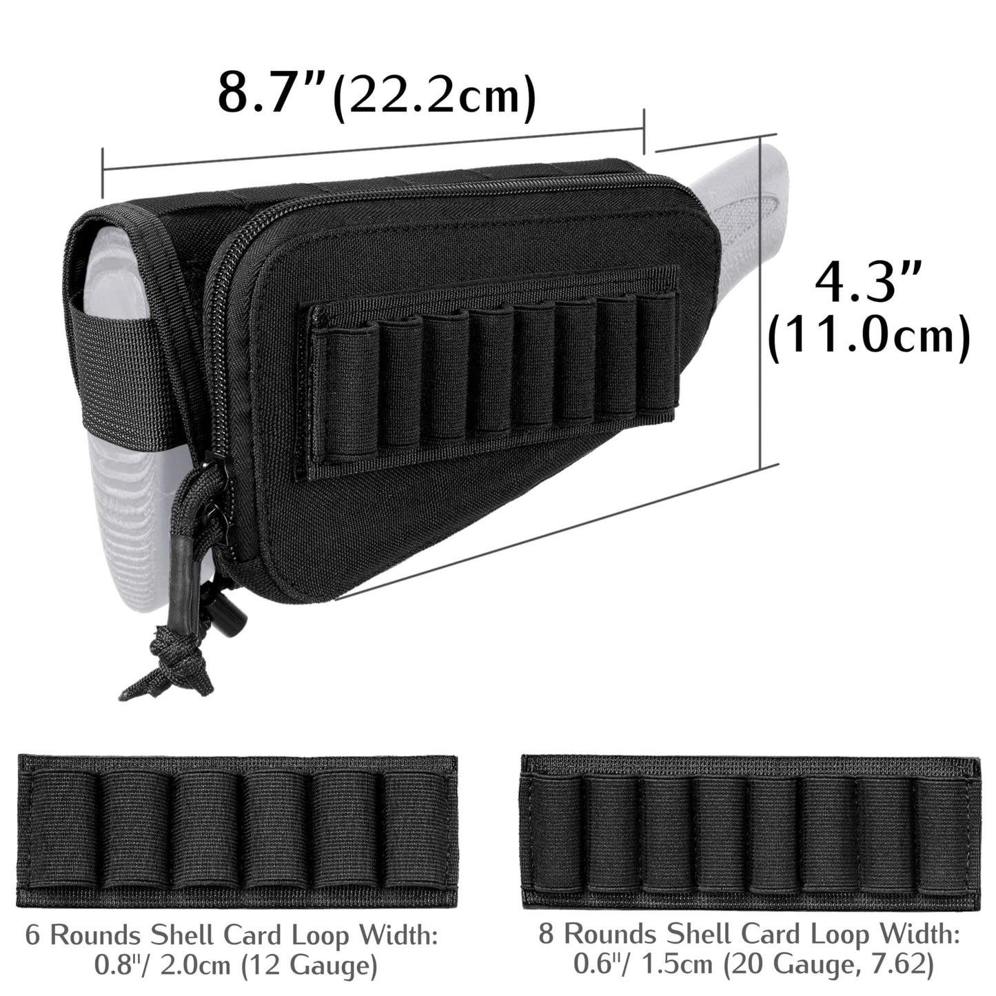 Aprikostein Buttstock Shotgun Shell Holder for Ammo 12 Gauge 20Ga 30-06 30-30 45-70 7.62 410 Left Right Handed Ambidextrous Rifle Stock Pouch Cheek Rest Shotshell Carrier