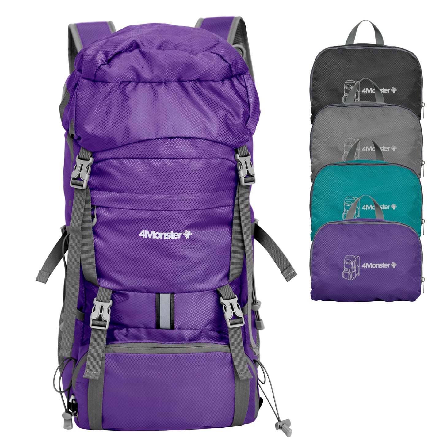 4Monster Portable Hiking Backpack,Lightweight Packable Hiking Daypack,Water Resistant Carry on Backpack for Travel Camping Outdoor (32L, Purple)