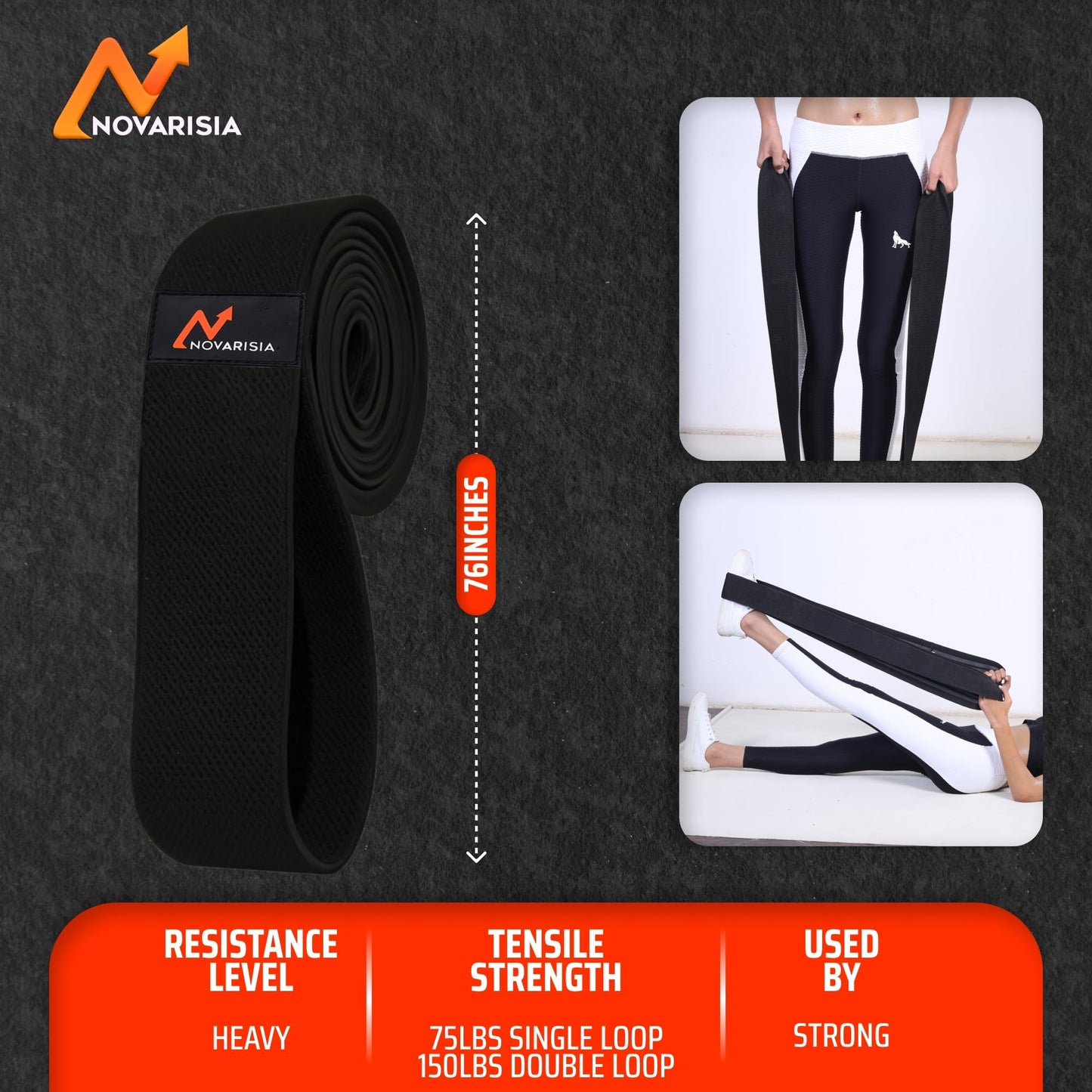 Fabric Resistance Bands for Women and Men - Non-Slip, Durable Exercise Bands for Stretching, Yoga, and Home Fitness (Black 76" Long Belt)