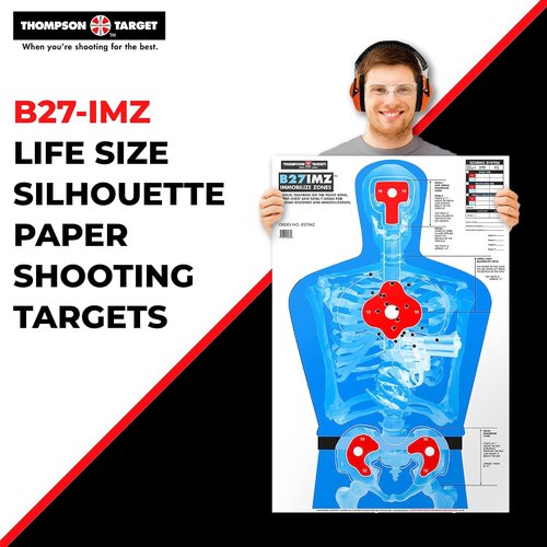 B27-IMZ Silhouette with Human Anatomy Immobilize Zones Ultra Bright Self-Defense Range Training Paper Shooting Targets - Made in USA
