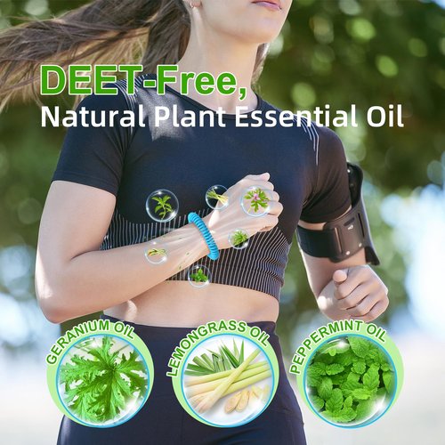 BuggyBands 24 Pack Mosquito Bracelets, Mosquito Bands for Adults and Kids with Individually Wrapped & DEET Free, Natural and Waterproof Wristbands Citronella Bracelets for Camping Hiking