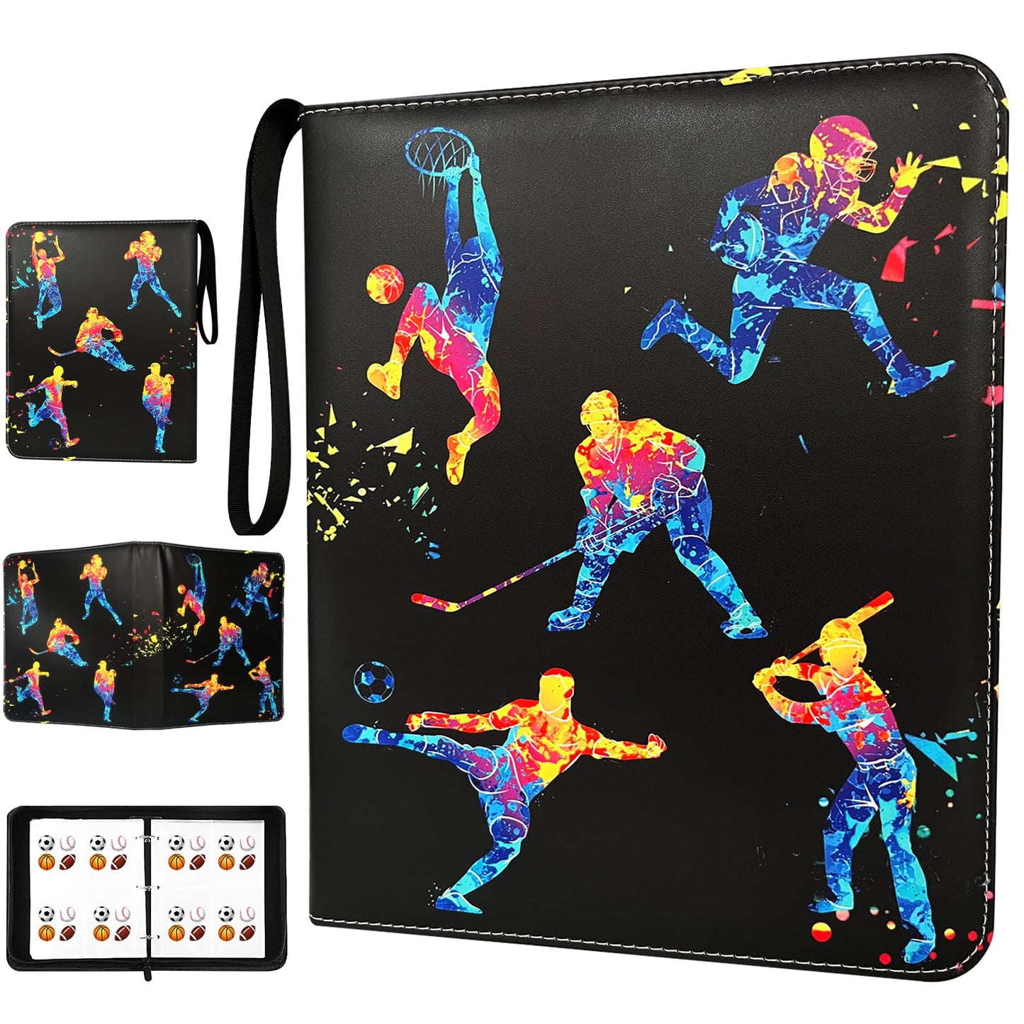 400 Pockets Sports Cards Binder,Trading Cards Holder Card Collectors Album,Trading Card Binder 4 Pocket with 50 Removable Sleeves for Football Baseball Basketball Hockey Soccer Card