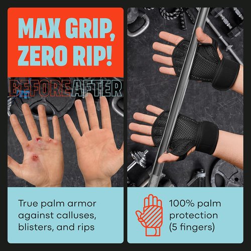 MAVA Open Gym Gloves for Men & Women; Padded Weight Lifting Gloves with Wrist Support for Comfort, Protection; Strong-Grip Fingerless Workout Gloves for Men & Women; Anti-Sweat Gym Accessories