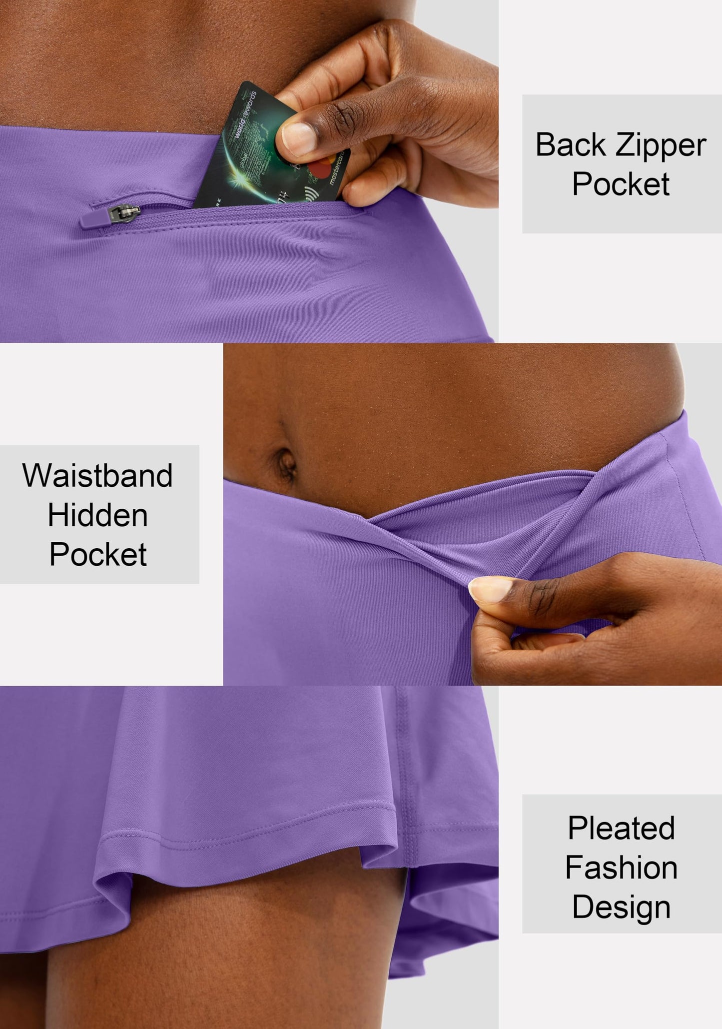 SANTINY Pleated Tennis Skirt for Women with 4 Pockets Women's High Waisted Athletic Golf Skorts Skirts for Running (Lavender_S)