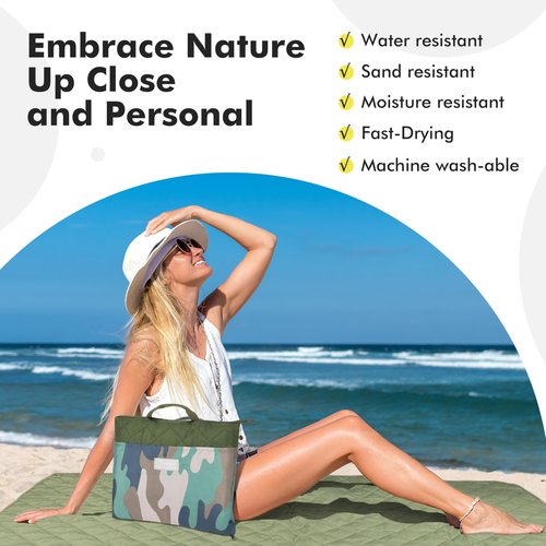 Tirrinia Portable Waterproof Outdoor Blanket with Shoulder Strap, 50”x 60” Camping Blanket, Beach Picnic Blankets, Sandproof Foldable Blankets, Lightweight for Spring Summer Camping