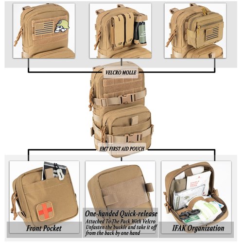 CLTAC Small Tactical Backpack MOLLE Hydration Pack Outdoor Water Bladder Carrier Pack for Vest with IFAK Med Pouch and 1.5L Bladder