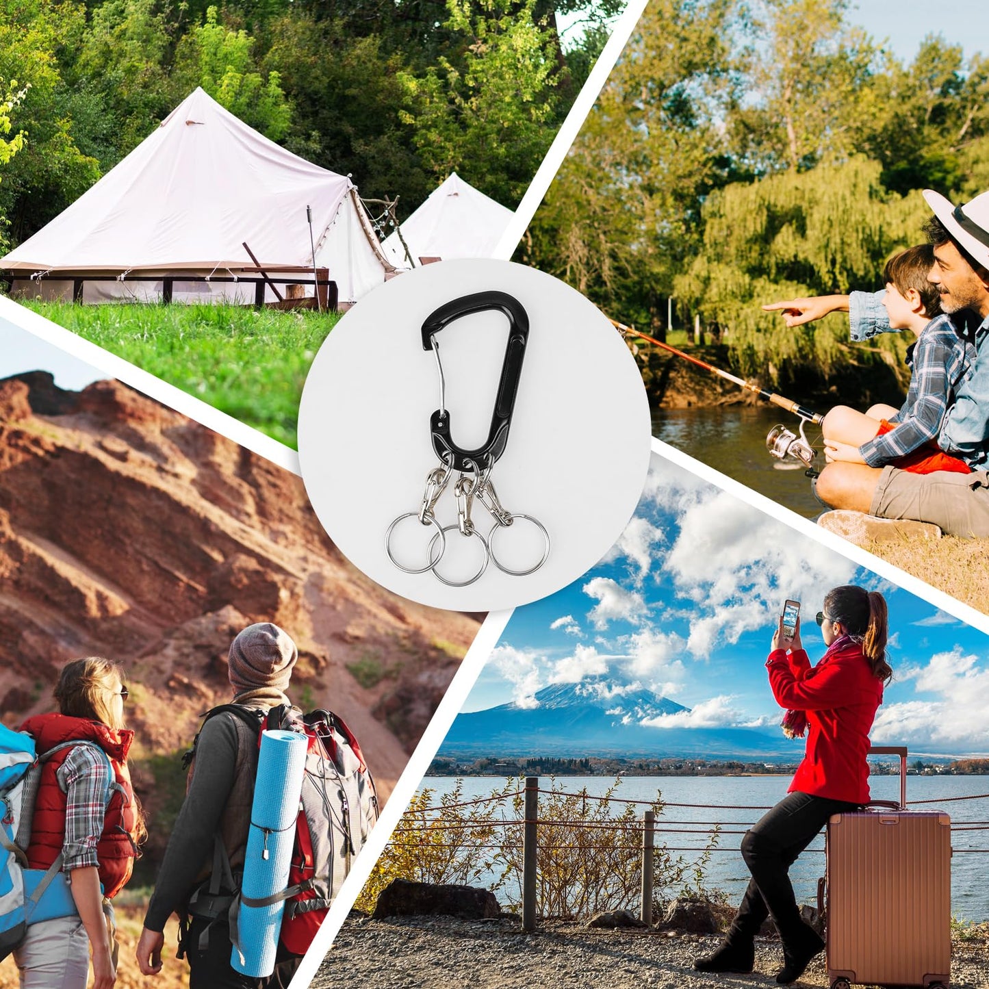 Jeffdad Multifunctional Keychain Clip, D Ring Shape 3 Hole Key Carabiner with Multi Quick Release Key Rings Quick Remove Carabiner Keychain (Style Two)