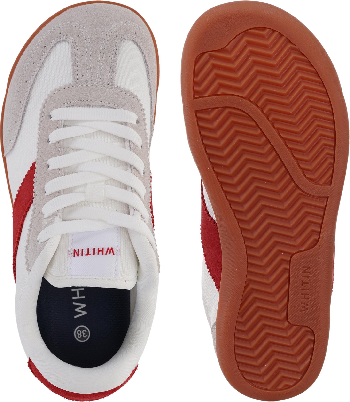 WHITIN Women's Barefoot Sneakers Casual Minimalist Zero Drop Sole Wide Toe Box Shoes Minimus Size 8 Width 8W Laces Up Brogue Outdoor Grey Red Gum 39