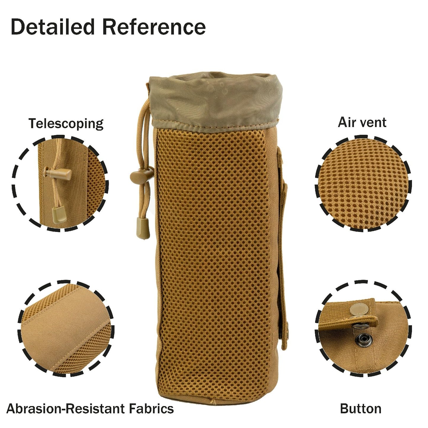 GGYCOB Water Bottle Holder Tactical Pack Molle System Travel Bag Hydration Carrier with Drawstring Open Top Nylon Waterproof (Wolf Brown)