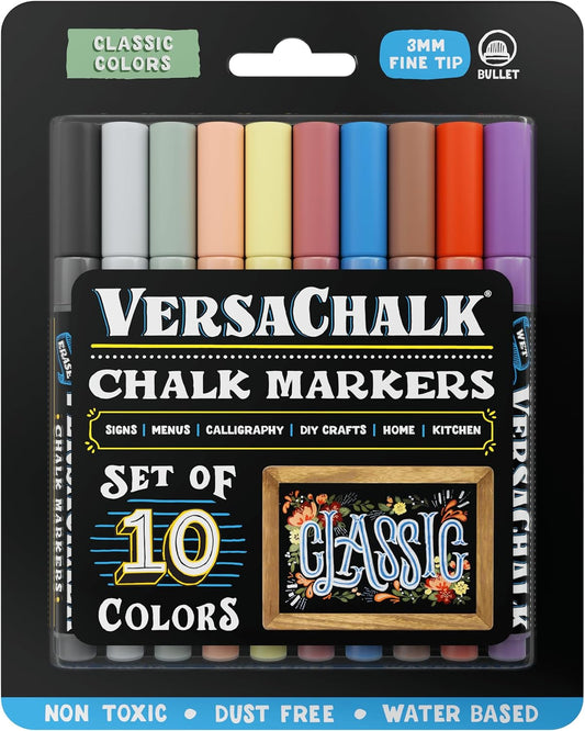 VersaChalk Liquid Chalk Markers for Blackboards - 8 Pack, 3mm Fine Tip | Neon Colors - Erasable & Washable for Creative Signage and Art