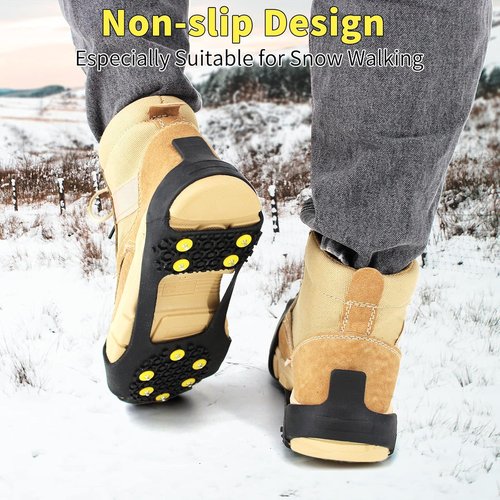 Ice Cleats Snow Grips, Non-Slip Traction Crampons 10 Steel Studs with Extra 20 Replacement Studs, for Shoes/Boots, Snow Ice Walking