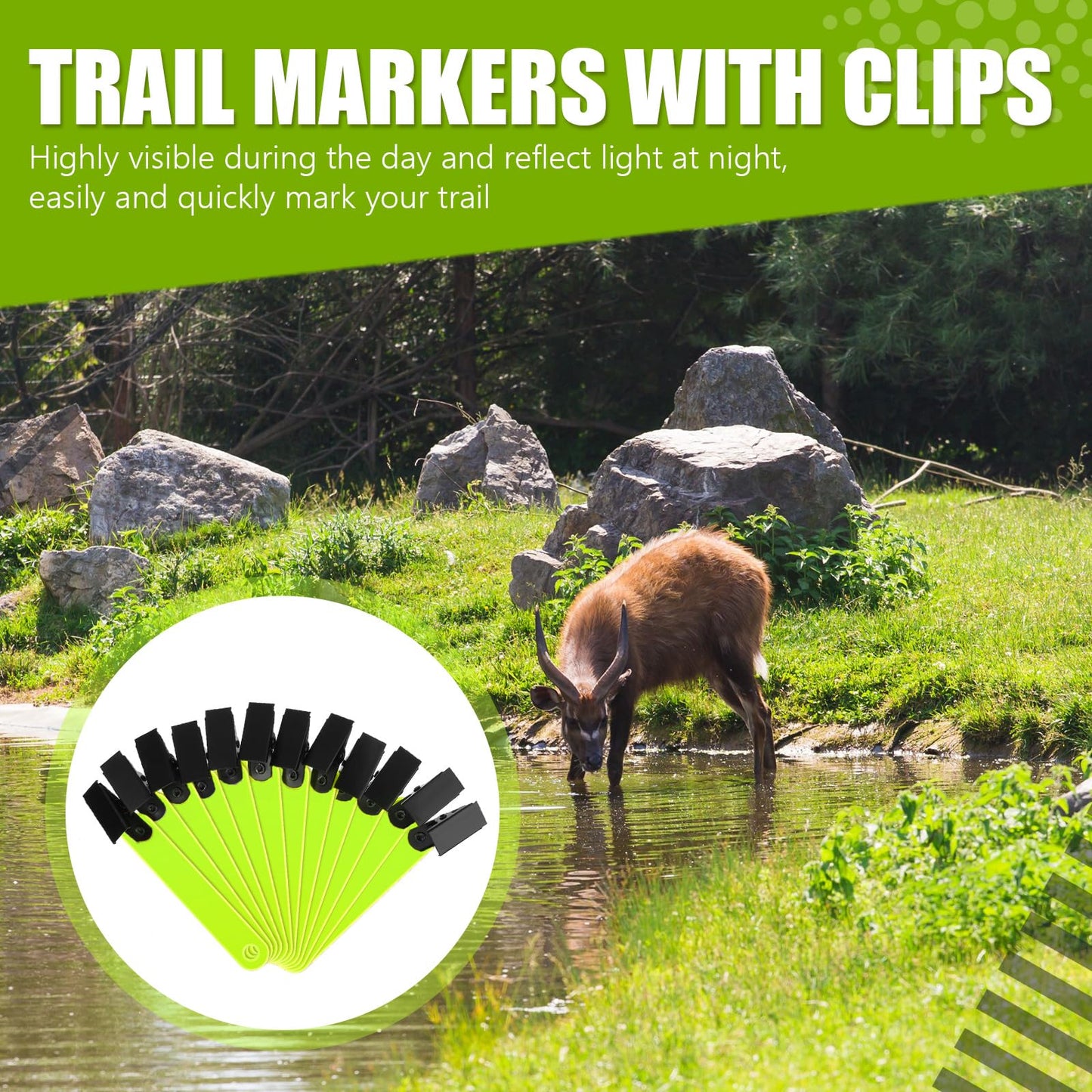 Leitee Trail Markers Reflective Tree Tacks Hunting Reflector Tacks Trail Marking Ribbon with Clips for Hiking Hunting Outdoor (Fluorescent Yellow,24 Pcs)