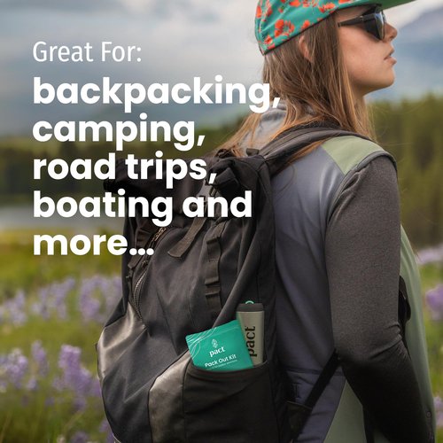 PACT Pack Out Kit - Camping Poop Kit Includes Wet Wipes, Smell Proof Disposal Bags, Hand Wipes, Poop Powder for Odor and Human Waste Bags for Camping and Backpacking - 6 Pack
