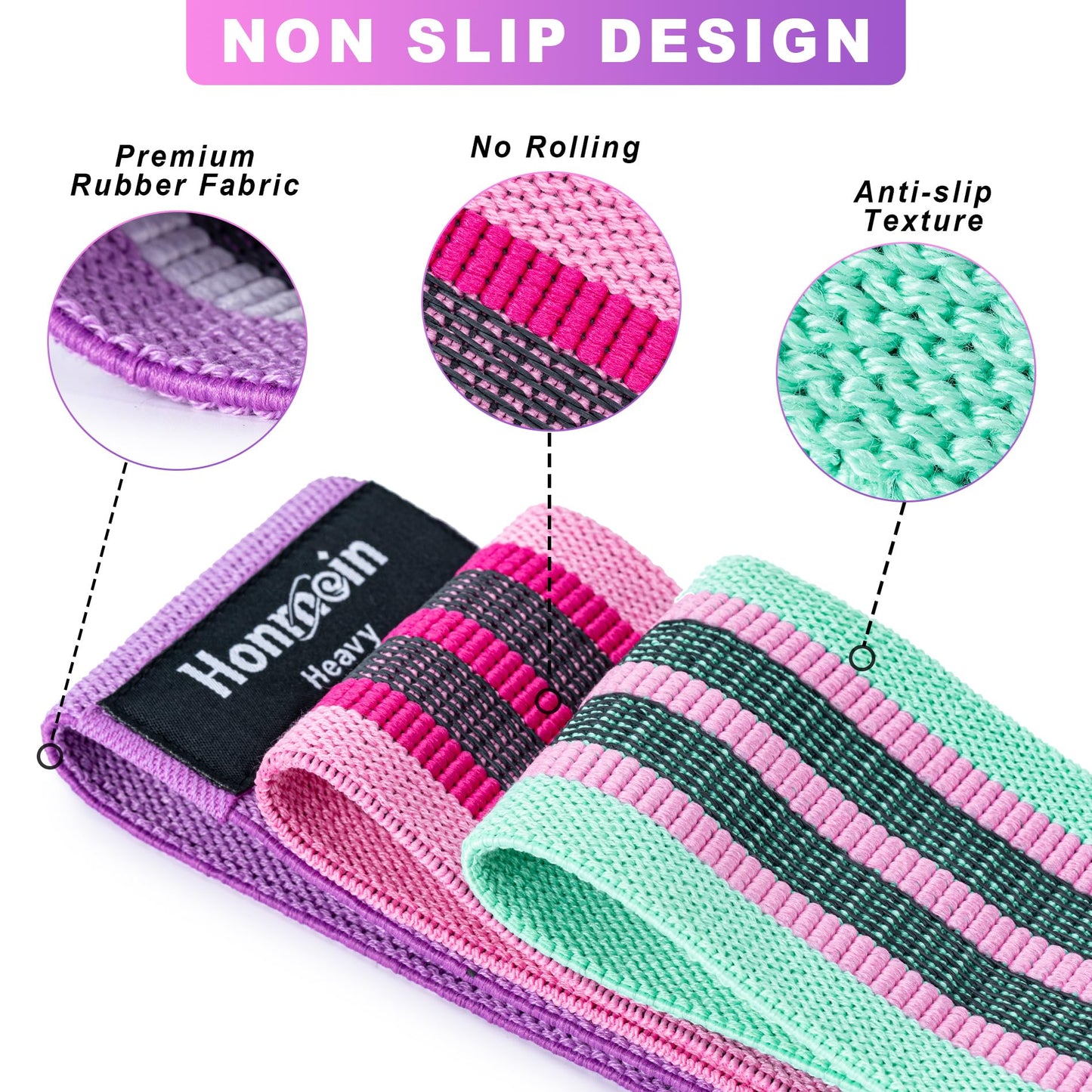 Honmein Resistance Bands for Working Out, 3 Levels Exercise Bands Workout Bands Set for Women Men, Hip Legs Booty Bands for Home Fitness, Gym, Yoga, Pilates (Assorted)