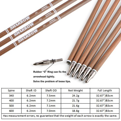 ZSHJGJR 31" Carbon Arrows Spine 340 400 500 600 Archery Hunting Arrows with Natural Feather Removable Tips Targeting Arrows for Compound & Recurve & Traditional Bow 6/12pcs (12, Spine 500)
