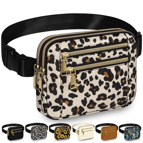 Capolo Leopard Print Travel Backpack + Matching Leopard Print Fanny Packs