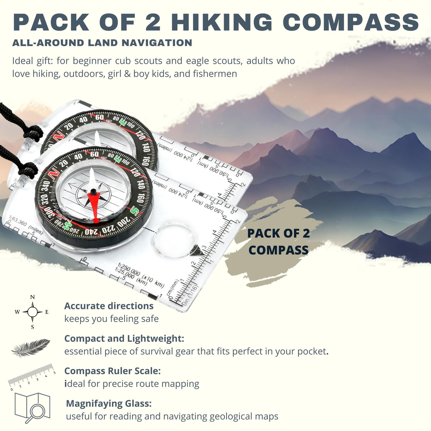 Generic Pack of 2 Orienteering Compass Hiking-Compasses boy Scout Kids- Magnetic Gear Set Navigation map- Brujulas orientacion-Backpacking Camping Hunting Survival. (Transparent), Green