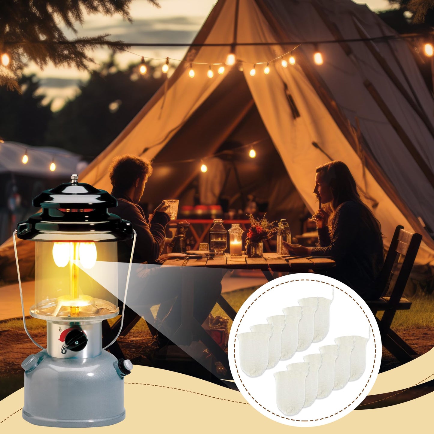 Ceoighe 11 Pcs Propane Lantern Mantles with Glass Replacement Globe, Standard Lantern Replacement Parts U Shape & Mantles, Camp Lamp Mantle Compatible with Coleman Fuel Lamp for Outdoor Camping