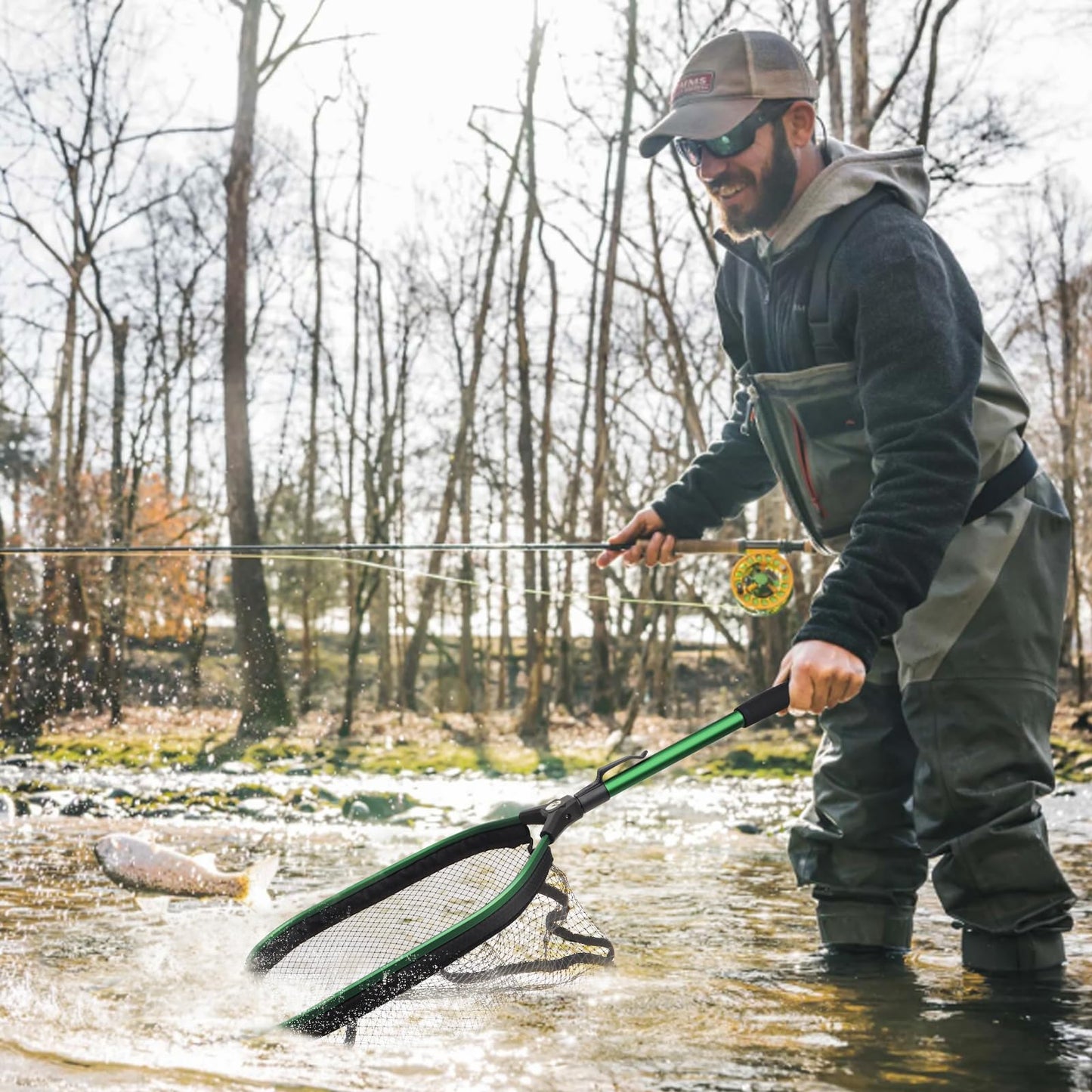 MoiShow Floating Fishing Net Fish Landing Net, Fishing Nets for Fish, Kayak Fishing Net with Third-gen Upgrade Locking Switch - Lightweight Rubber Coated Fish Net for Easy Catch & Release