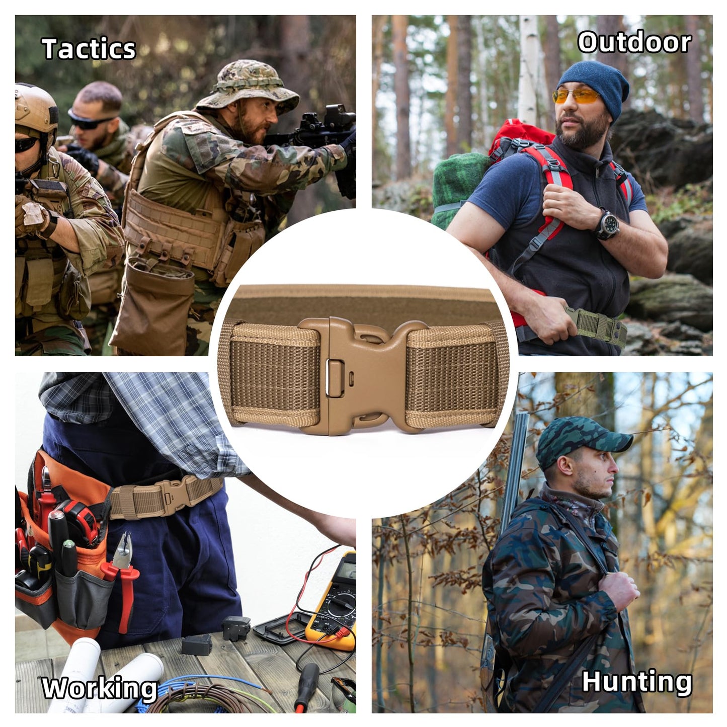 FENGSINET Duty Belt Police Security Duty Belts Law Enforcement Nylon Gun Belt with Utility Tactical Belt Keepers(Duty Belt, Khaki, Medium)