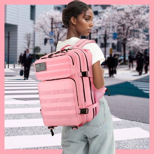 Perfekt Love Tactical Backpack for Women Military Backpack 3 Days Outdoor Pack Bug Out Bag Water Resistant and Heavy Duty Hiking Treeking Rucksack -Pink