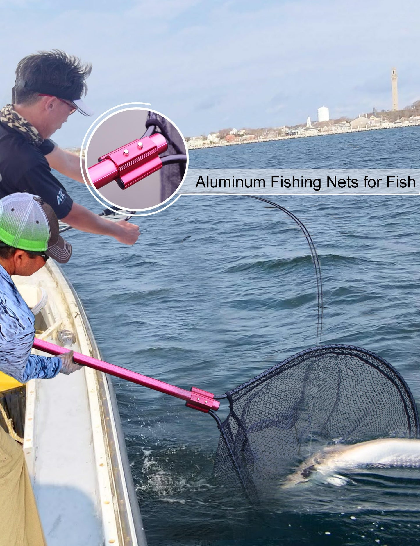 Beoccudo Fishing Net Large Fishing Net with Handle Landing Nets for Saltwater Telescopic Rubber Fishing Nets for Fish Aluminum Dip Fish Net, Extends to 70-92in, Net Hoop 28x24in, 27.5in Deep