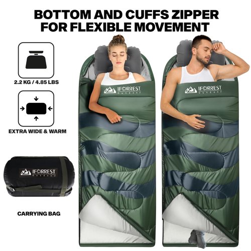 IFORREST Sleeping Bag for Adults and Teens - Cold Weather(All Seasons) Single Person Camping Bed - 40" Extra-Wide & Warm XXL (Olive Green)