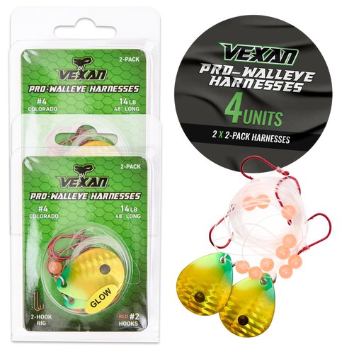 Vexan Glow Walleye Spinner Rig – Worm Harness with Live Bait Rig for Walleye Fishing, Crawler Harness and Fishing Lures (4-Count, Fire Ant)
