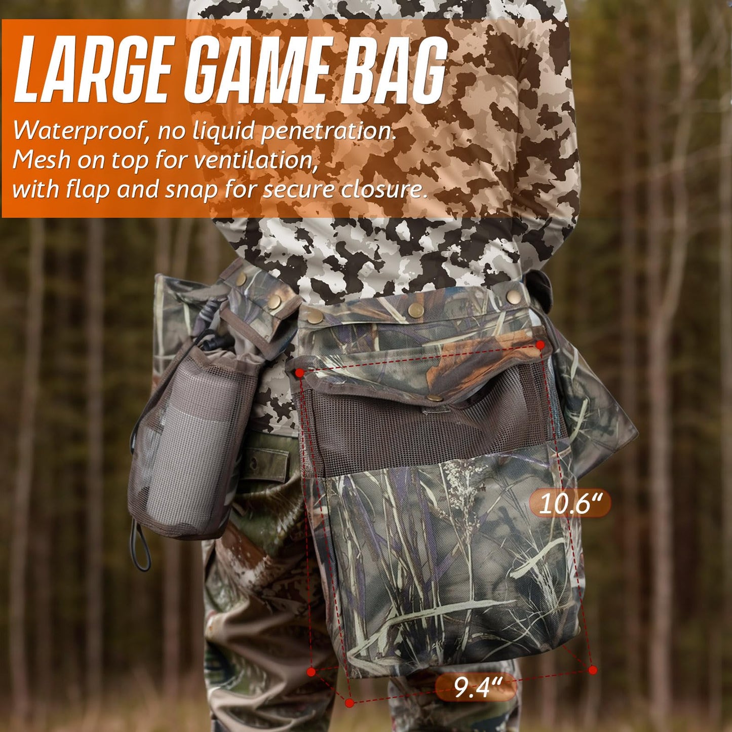 IC ICLOVER Dove Hunting Belt - Adjustable Field and Game Belt, 4in1 with Bird Game Bag, 2 Shell Pocket, Water Bottle Carrier, Lightweight Waterproof Sporting Clays Upland Game Dove Hunting Gear