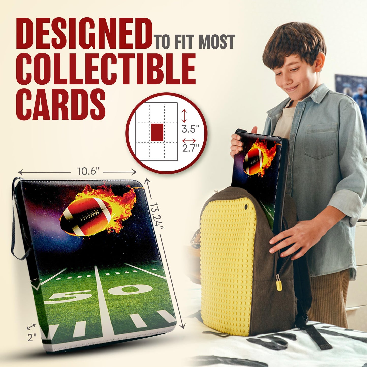 FARILIS Football Card Binder with 900 Pockets, The Ultimate Football Card Holder Includes 50 Page Storage Sleeves to Organize and Protect Your Sports Cards Like a Pro