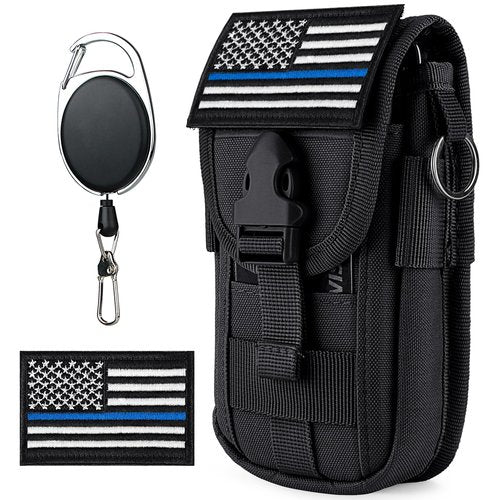 bvya Tactical Molle Phone Pouch, Smartphone Waist Belt Holster Buckle Closure EDC Utility Card Holder with Flag Patch Badge Holder for iPhone 15 Pro Max/14 Pro Max/13 Pro Max