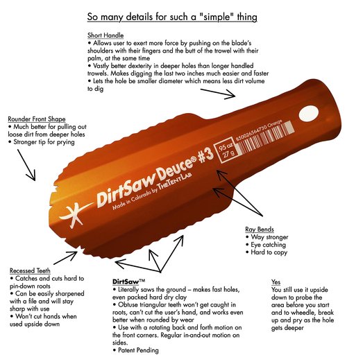TheTentLab DirtSaw® Deuce #3 - .97 oz Ultralight Backpacking Trowel, Color: Gold