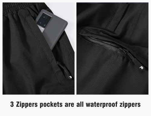 TBMPOY Men's Rain Pants Waterproof Zipper Lightweight Breathable Mesh with 3 Zipper Pockets Rain Gear Work Motorcycle Black XL