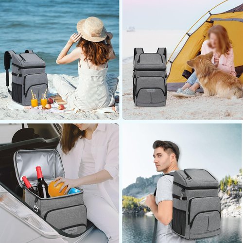 MOSISO Cooler Backpack, 40 Cans Large Capacity Leakproof Insulated Soft Backpack Cooler, Portable Lightweight Beach Cooler Bag for Men Women, Waterproof Lunch Bag for Picnics Camping Hiking,Gray