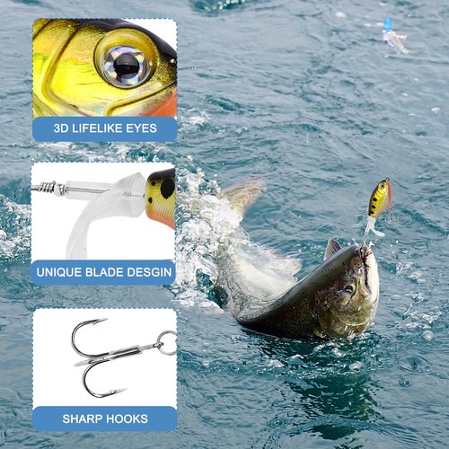 SMMYMGF Topwater Fishing Lures with Rotating Tail, Freshwater and Saltwater Hard baits kit for Bass Catfish Pike Perch etc.