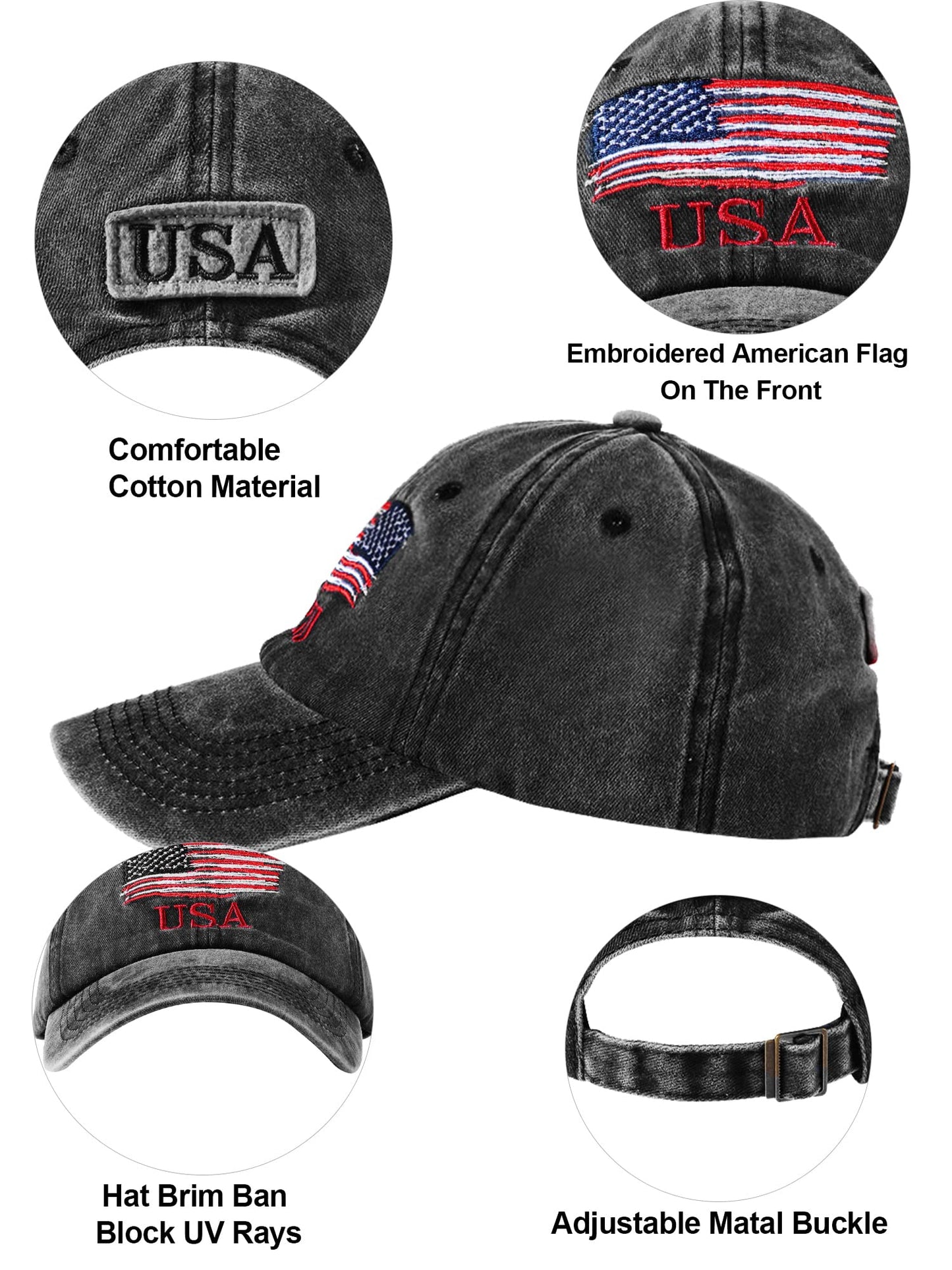 ROLVNHTV 4 Pieces American Flag Hat USA Baseball Cap Patriotic Tactical Hat for Men Adjustable Cotton Dad Hats Women Teens