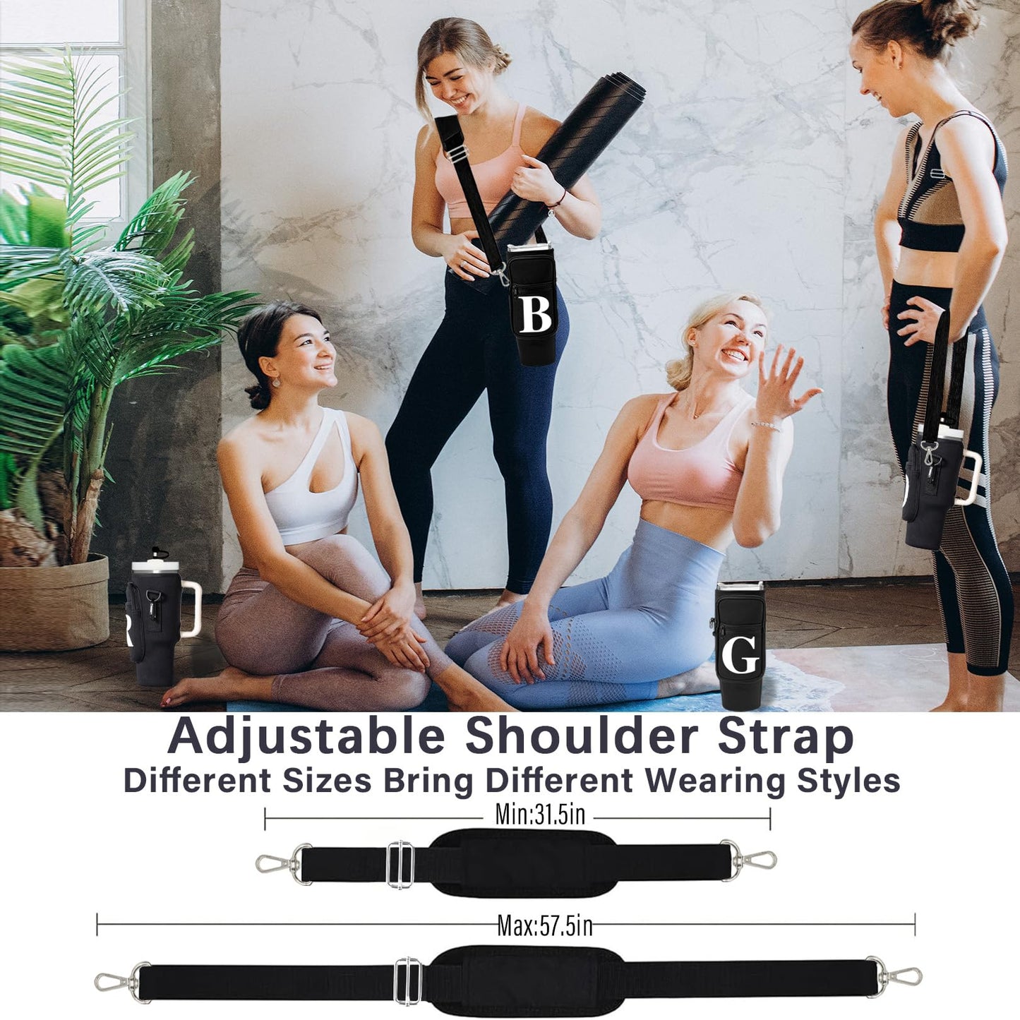 Adoryoung Stanley Cup Holder with Strap, 40 oz Stanley Cup Bag Carrier for Tumbler, Water Bottle Carrier Holder Sling Bag with Phone Pocket, Adjustable Strap& Straw Cover, Stanley Cup Accessories (M)