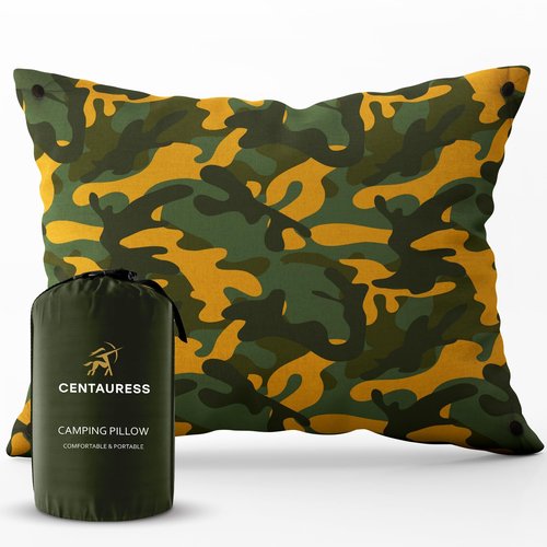 Centauress Small Backpacking Camping Pillow | Camp Pillow w/Machine-Washable Cover | Packable Travel Pillow w/Pouch + Strap | Hammock Pillow | Hiking Pillow | Camping Gear & Accessories