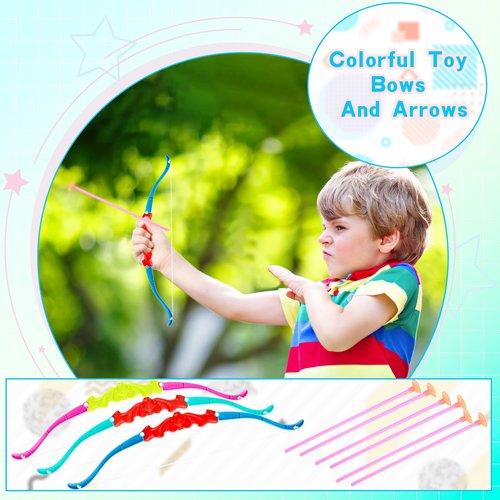 Restroma 12 Pack Kids Bow and Arrow Mini Bow Arrow Toy Plastic Archery Shooter Game for Boys Girls Outdoor Sport Fun Game Birthday Gifts