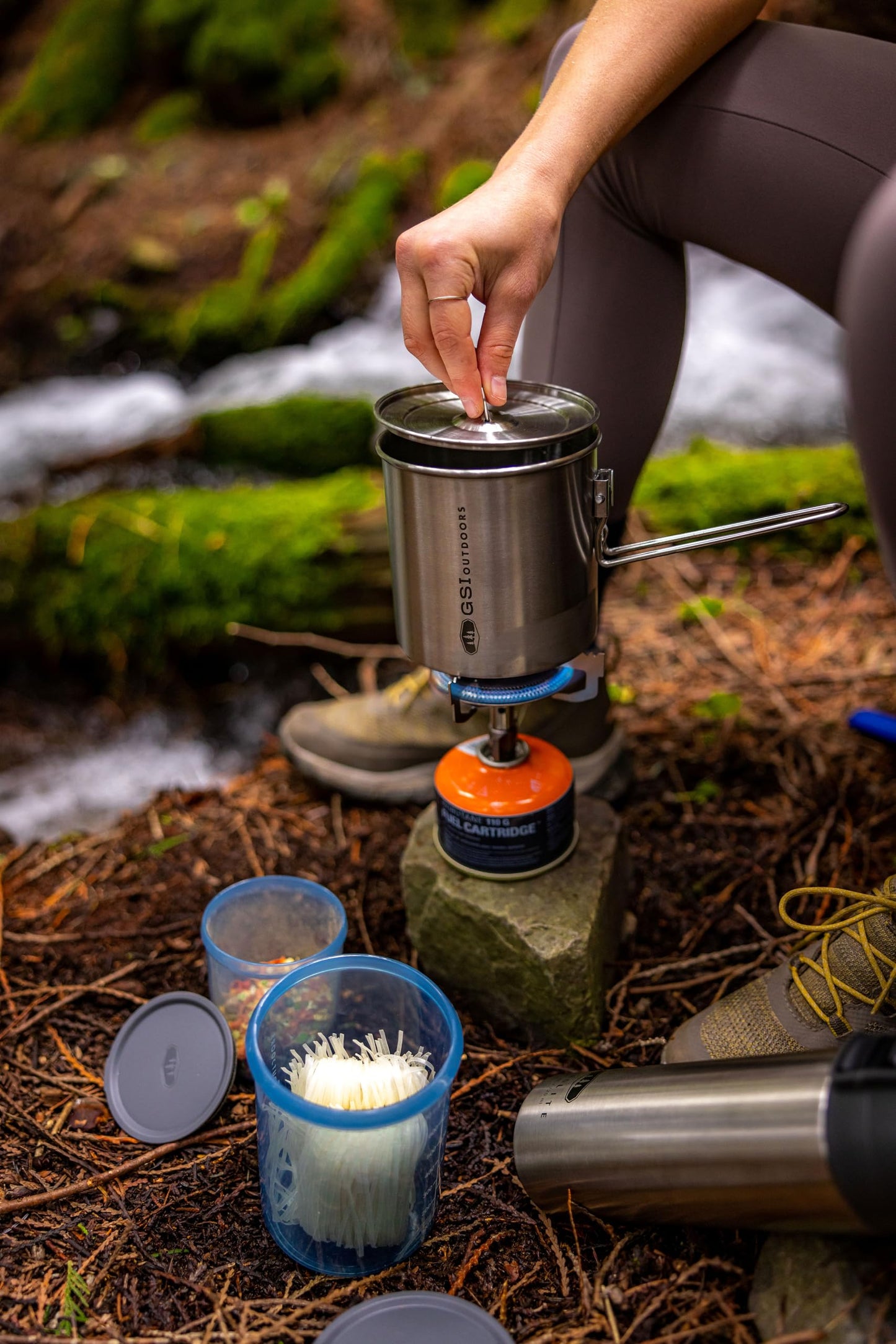 GSI Outdoors Glacier Stainless Explorer Set, Compact Stainless Steel Cookset with Pot, Frypan, Cup, and Bowl, Nesting Camping Cookware for Backpacking, Hiking & Outdoor Cooking