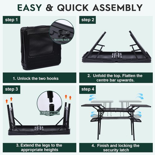 Nice C Camping Table, Compact Folding Table, Tailgate Grill Table, Outdoor Tables, Camping Tables That Fold Up Lightweight, with 4 Side Tables & Mesh Net for BBQ, Camping