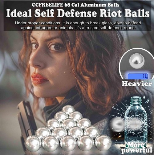 CCFREELIFE 150ct .68 Caliber Aluminum Balls, 68 Caliber Self Defense Balls for Byrna SD/LE/TCR/MAX, for Salt Supply S2/Pistelle X-68, 7.3g, Reusable, Ideal for Practice Training