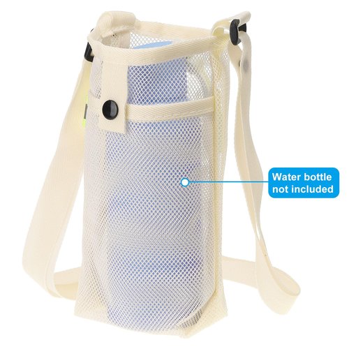 PATIKIL 22mmx13mm Water Bottle Bag, Mesh Portable Bottle Holder Carrier Adjustable Shoulder Strap for Sports Hiking Camping, Beige