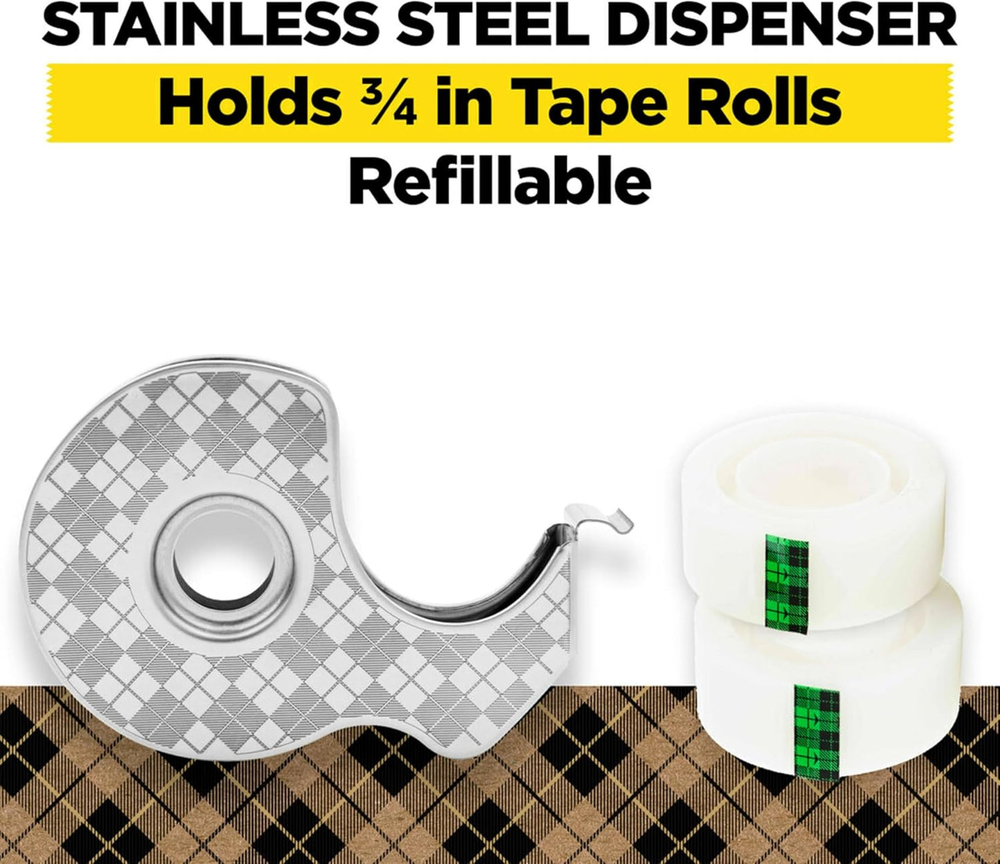 Scotch Magic Tape Stainless Steel Refillable Dispenser with Plant-Based Adhesive Refill Pack, Includes 2 Rolls of Invisible Tape, 3/4 in x 550 in
