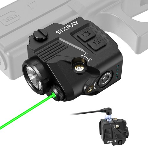 SIXRAY Green Laser Flashlight for Pistol, 420 Lumen Pistol Light Laser Combo Strobe Green Beam Laser Class II Picatinny